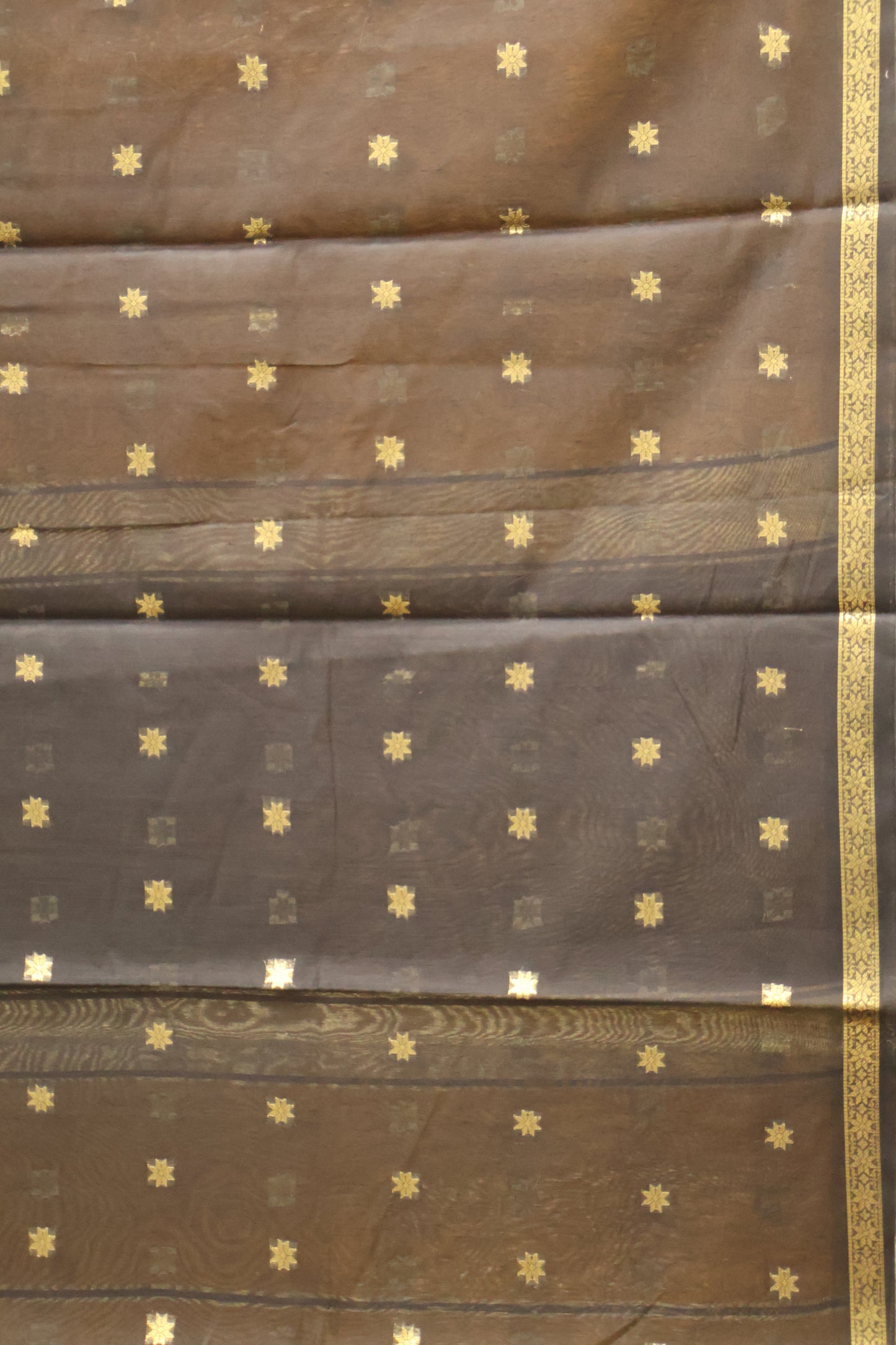 Maheswari Cotton Saree - Golden Brown Star Zari Buta