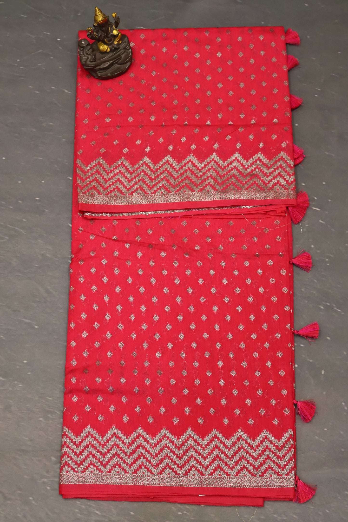 Semi Tussar Saree - Rani Pink