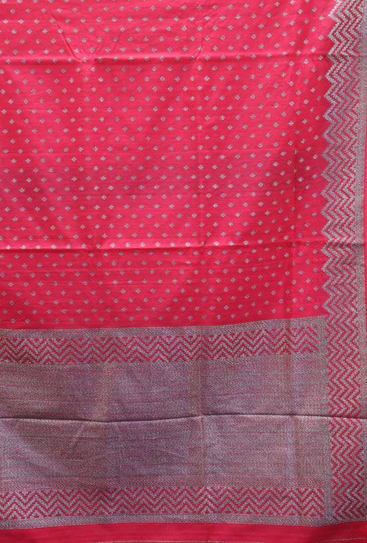 Semi Tussar Saree - Rani Pink