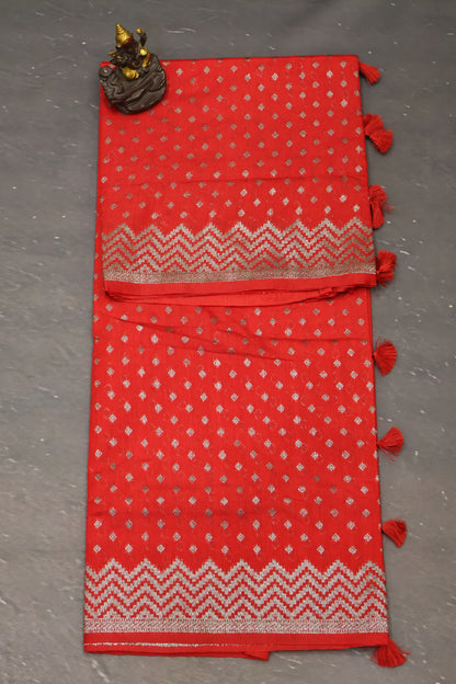 Semi Tussar Saree -Red