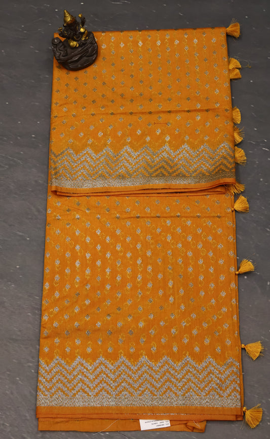 Semi Tussar Saree -Mustard