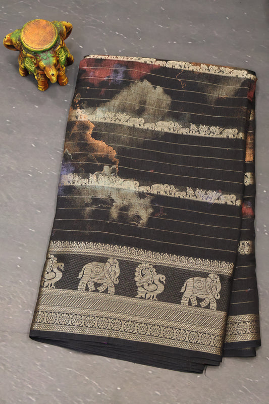 Semi Dola Silk Saree-Black