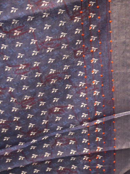 Indigo Linen - Blue Leafy French Knot