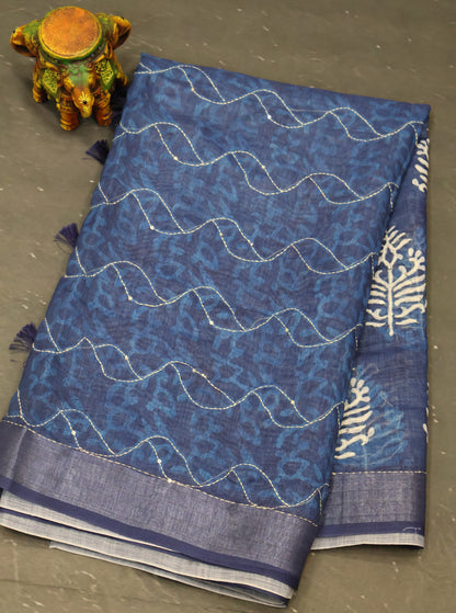 Indigo Linen - Blue Diamond Kantha Work