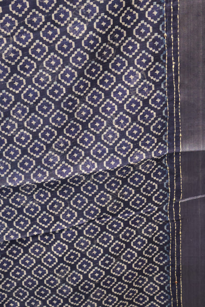 Indigo Linen - Blue Floral Kantha Work