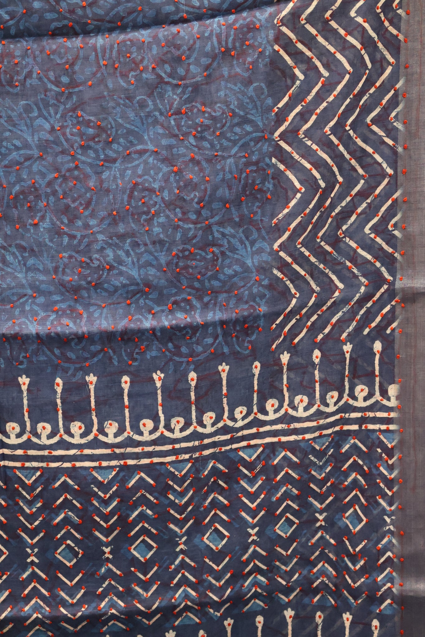 Indigo Linen - Blue Knot Red Kantha Work