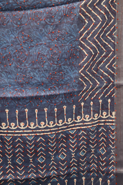 Indigo Linen - Blue Knot Red Kantha Work