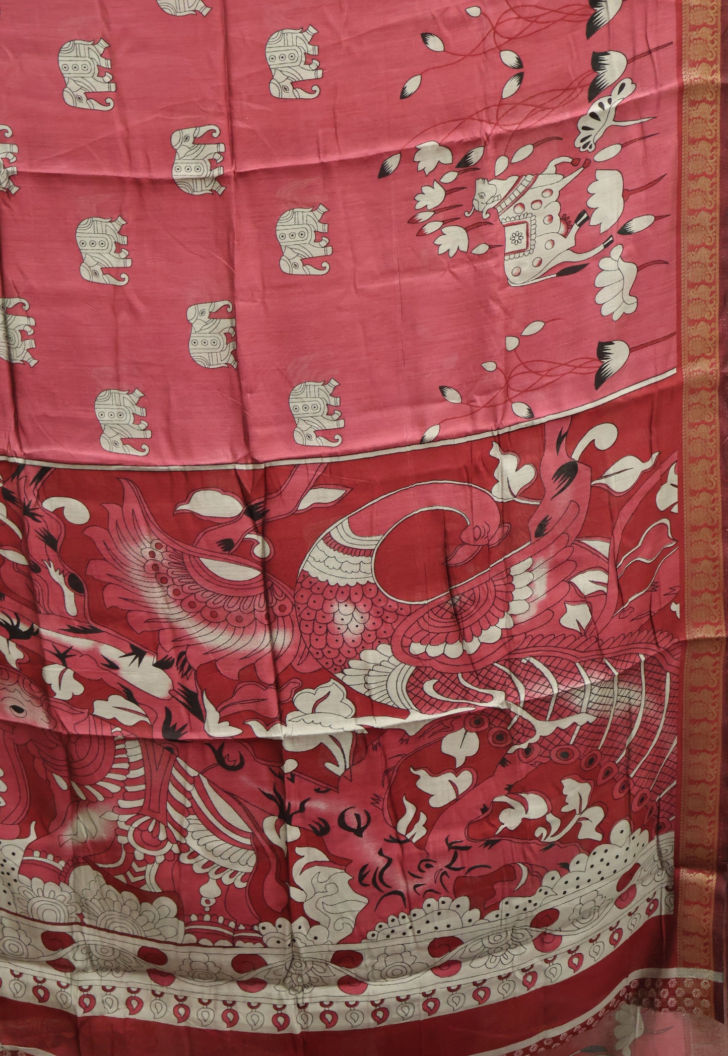Mangal Giri Silk Saree-Dark Pink Pichwai Print
