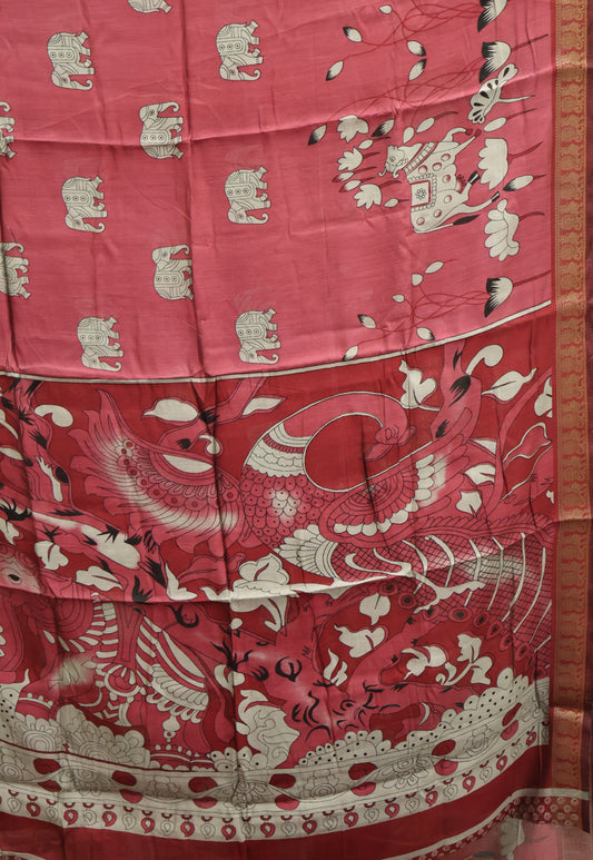 Mangal Giri Silk Saree-Dark Pink Pichwai Print