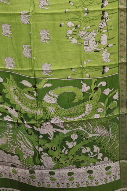 Malai Cotton Saree-Olive Green Pichwai Print