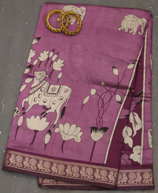 Malai Cotton Saree- Purple Pichwai Print