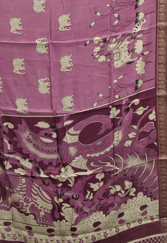 Malai Cotton Saree- Purple Pichwai Print