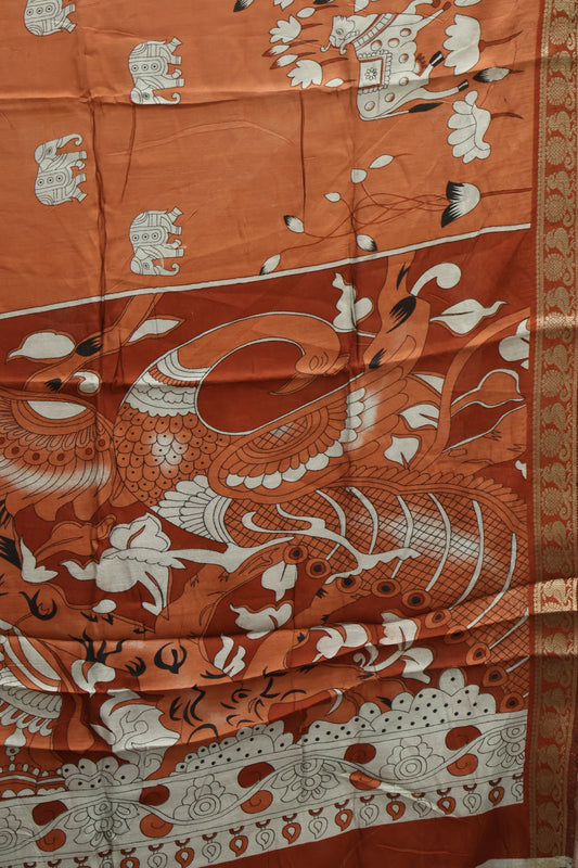 Malai Cotton Saree-Pale Orange Pichwai Print