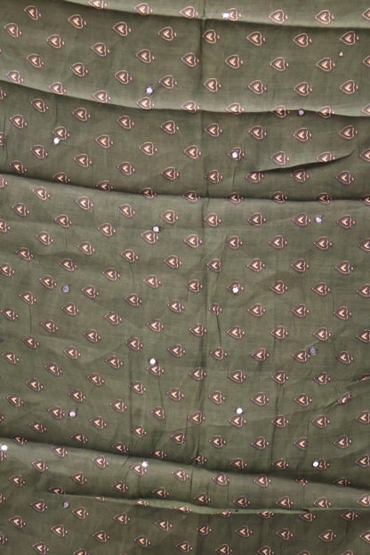 Malai Cotton Saree- Lite Green Zig Zag Mirror Work