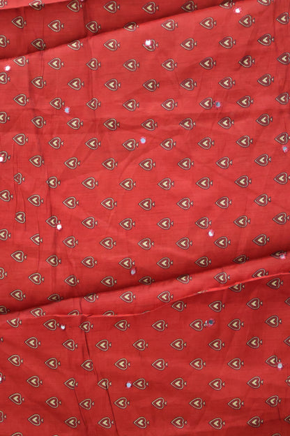 Malai Cotton Saree-Mustard Zig Zag Mirror Work