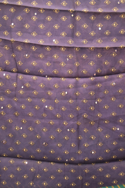 Malai Cotton Saree-Lite Blue Zig Zag Mirror Work