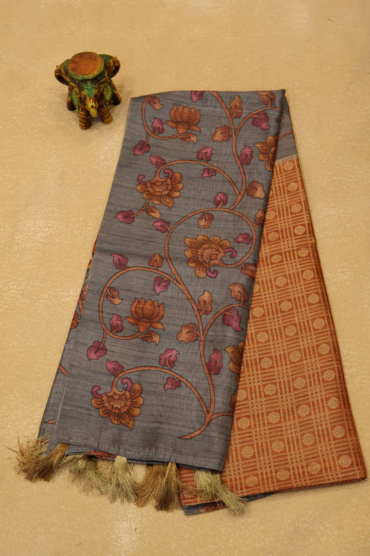 Tussar Saree Zari work- Orange