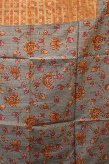 Tussar Saree Zari work- Orange