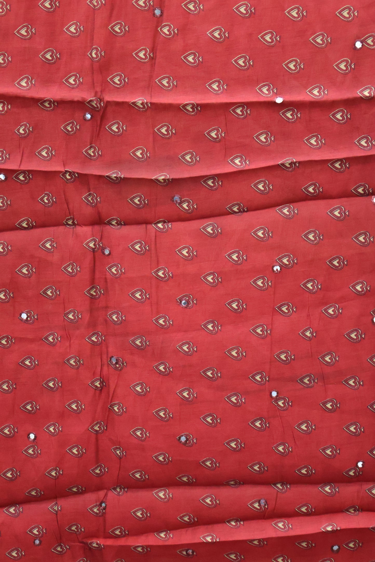 Malai Cotton Saree-Red Zig Zag Mirror Work