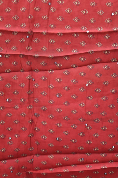 Malai Cotton Saree-Red Zig Zag Mirror Work