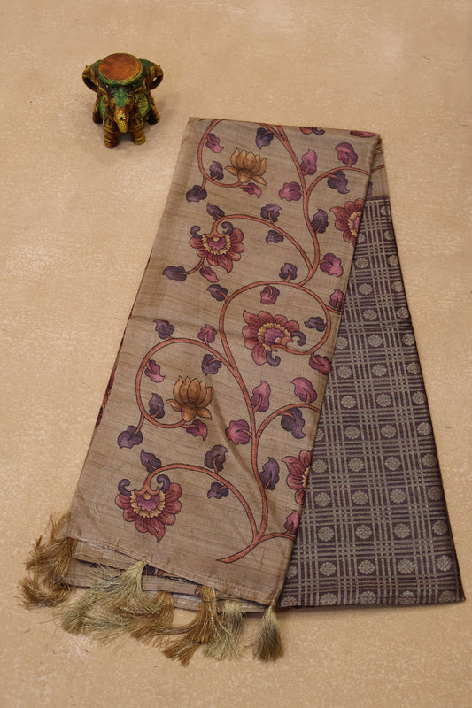 Tussar Saree Zari work- Wine