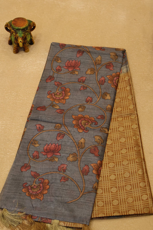 Tussar Saree Zari work- Mustard