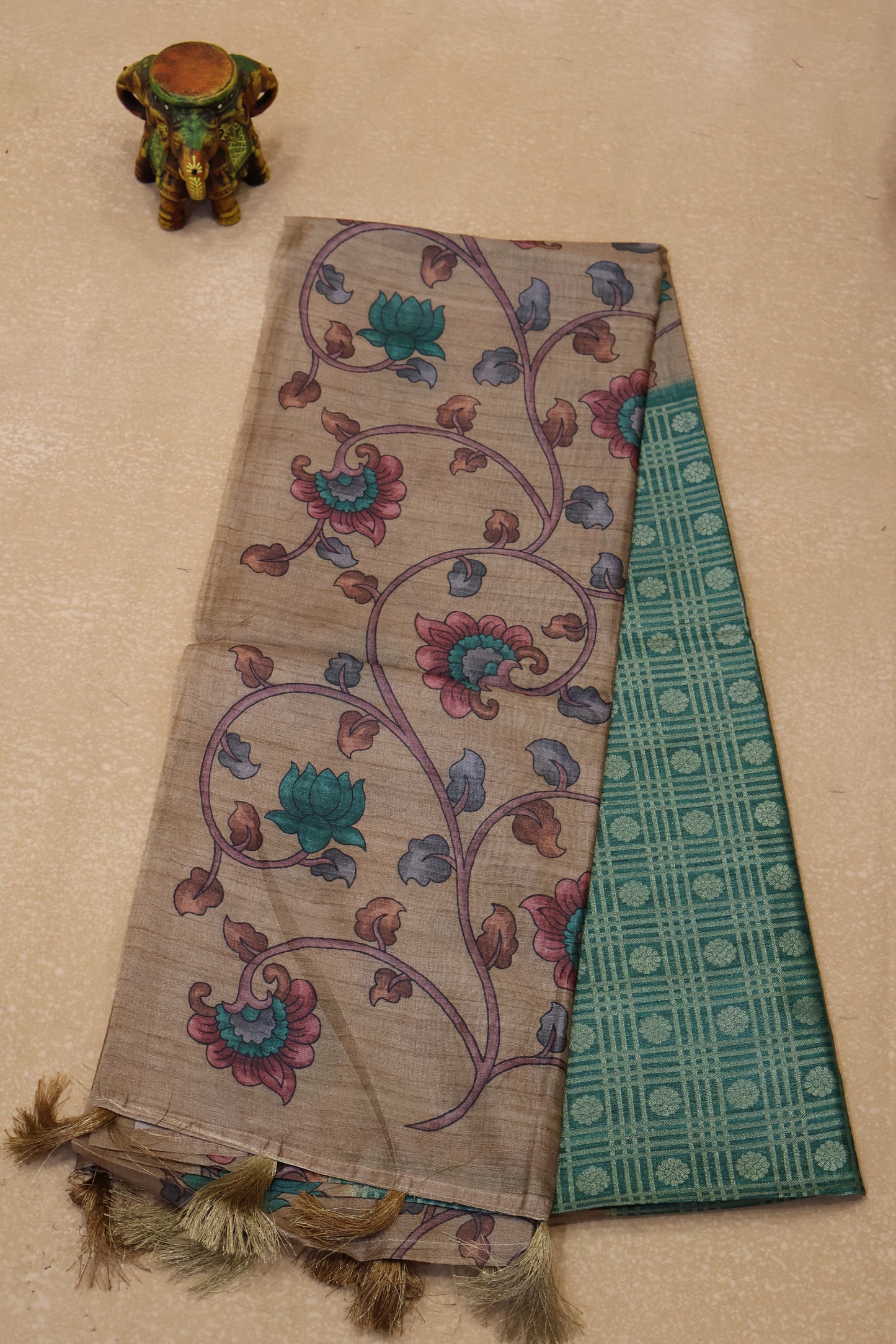 Tussar Saree Zari work- Green