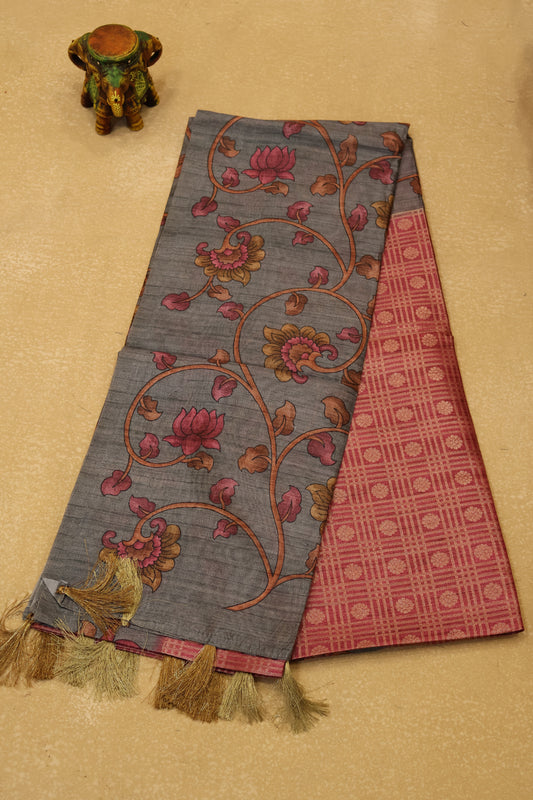 Tussar Saree Zari work- Pink