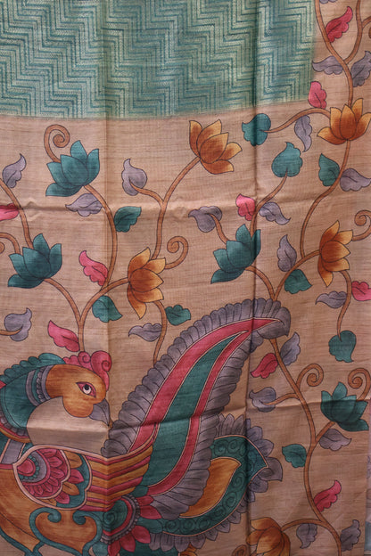 Tussar Saree Zari Zigzag Pattern - Green