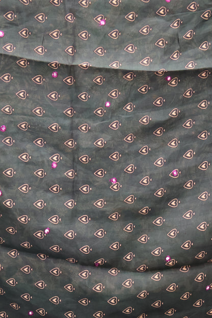 Malai Cotton Saree-Wine Leaf Mirror Work