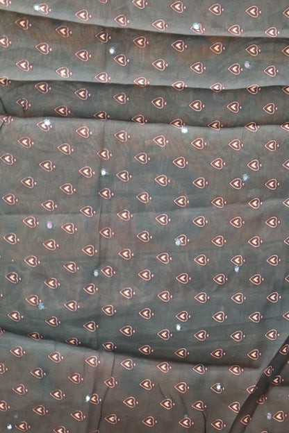 Malai Cotton Saree-Mustard Leaf Mirror Work