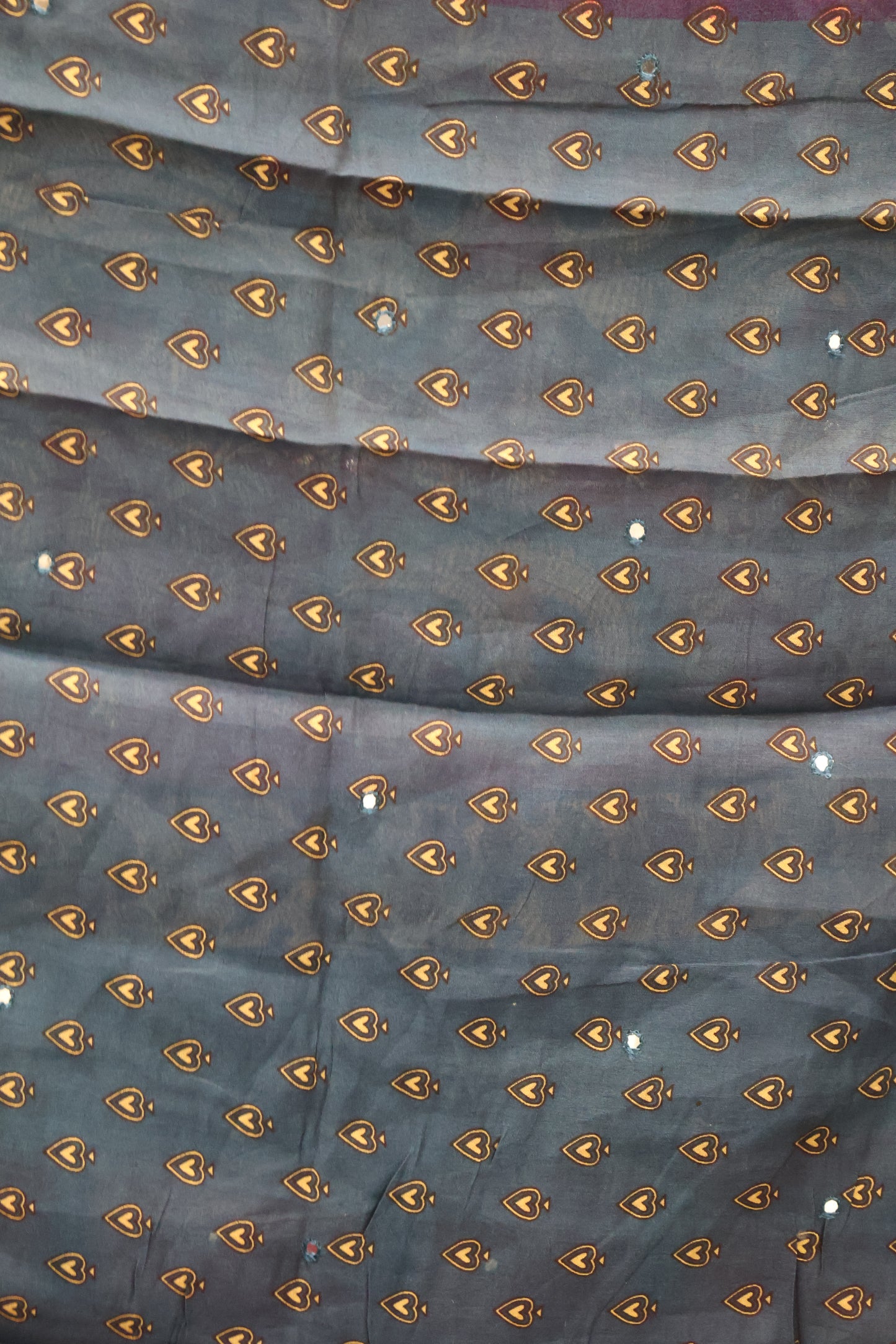 Malai Cotton Saree-Maroon Leaf Mirror Work