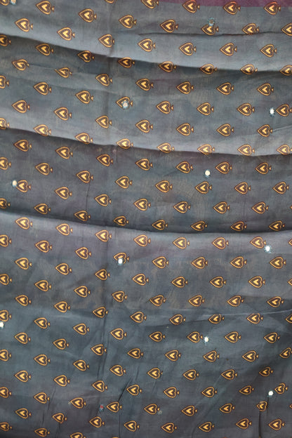 Malai Cotton Saree-Maroon Leaf Mirror Work