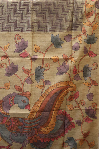 Tussar Saree Zari Zigzag Pattern -Wine