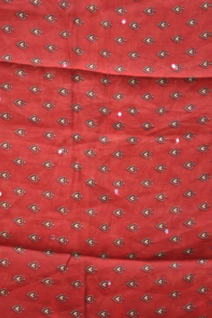 Malai Cotton Saree-Bottle Green Leaf Mirror Work