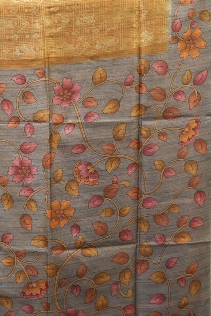 Tussar Saree Zari Peacock Pattern -Mustard