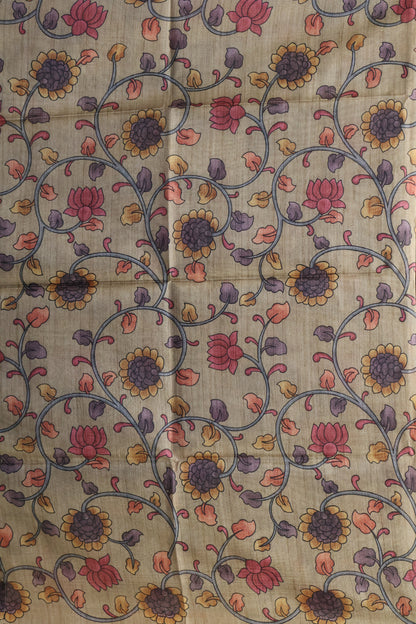 Tussar Saree Zari Peacock Pattern -Wine