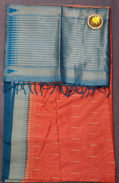 Semi Bhagalpur Tussar Saree-Orange