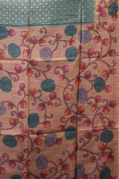 Tussar Saree Zari Floral Pattern - Green
