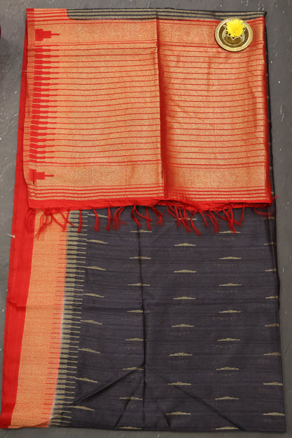 Semi Bhagalpur Tussar Saree-Elephant Grey