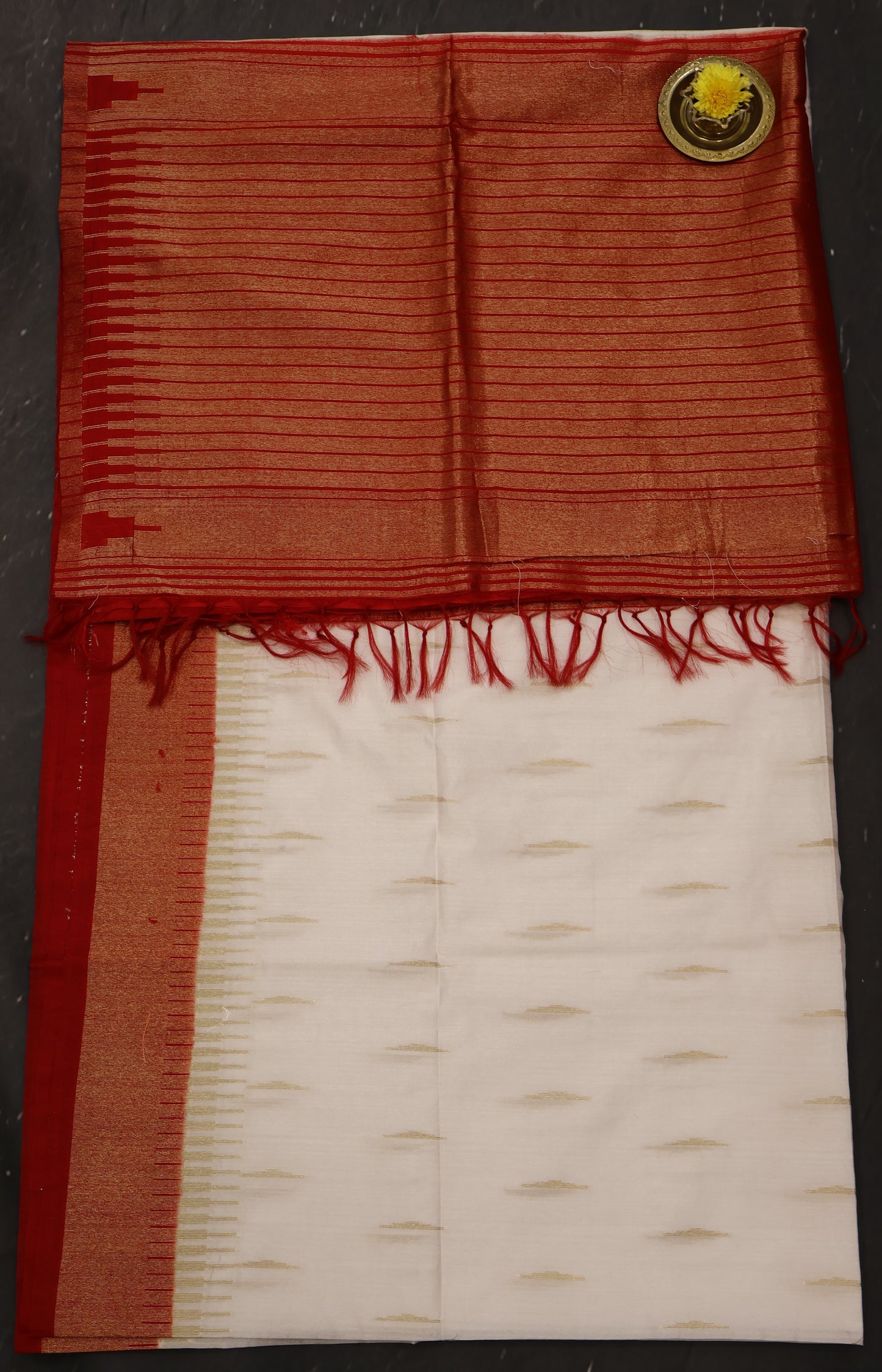 Semi Bhagalpur Tussar Saree-White Red