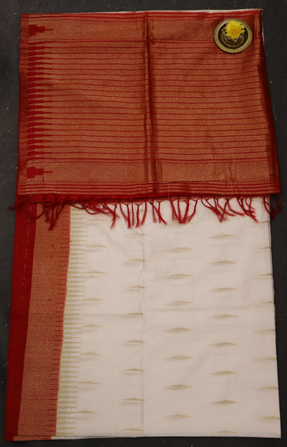 Semi Bhagalpur Tussar Saree-White Red