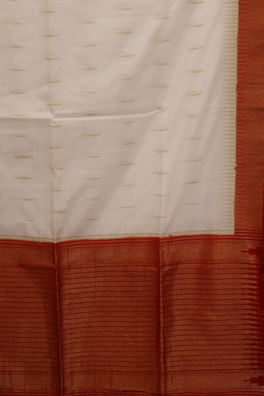 Semi Bhagalpur Tussar Saree-White Red