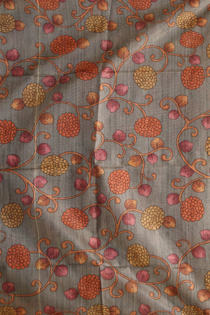 Tussar Saree Zari Floral Pattern - Orange