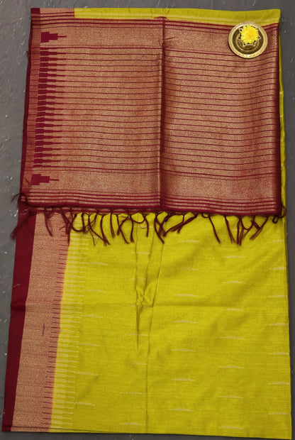 Semi Bhagalpur Tussar Saree-Mehandi Green