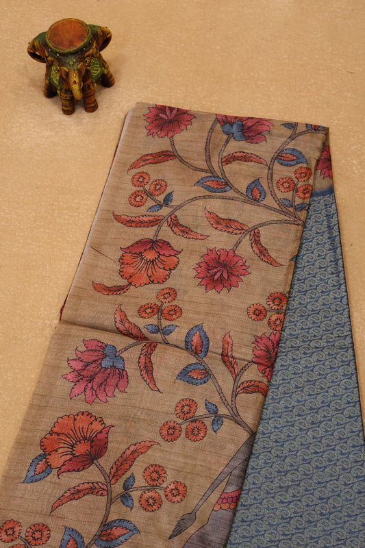 Tussar Saree Zari Manga Pattern - Blue