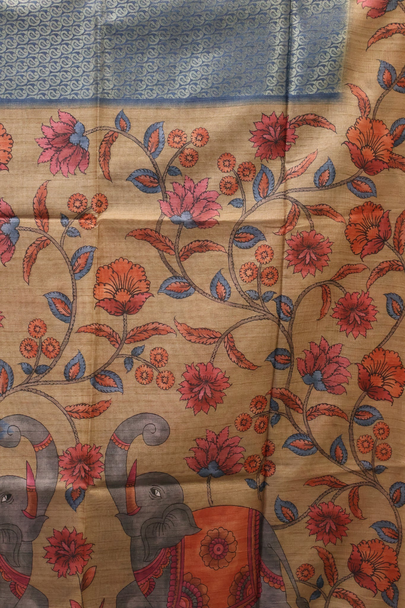 Tussar Saree Zari Manga Pattern - Blue