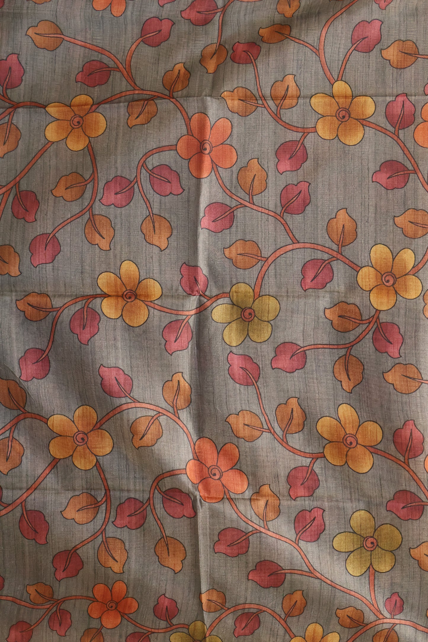 Tussar Saree Zari Lotus Pattern - Orange