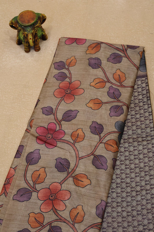Tussar Saree Zari Lotus Pattern - Wine