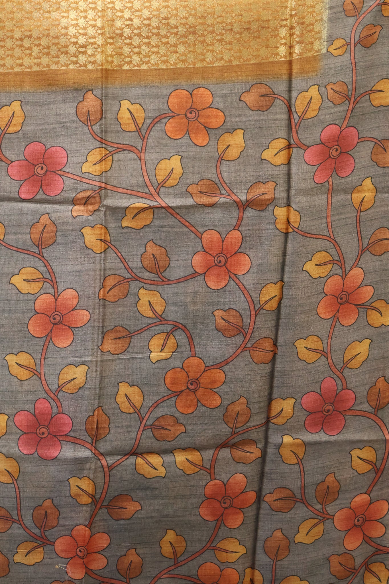 Tussar Saree Zari Lotus Pattern - Mustard